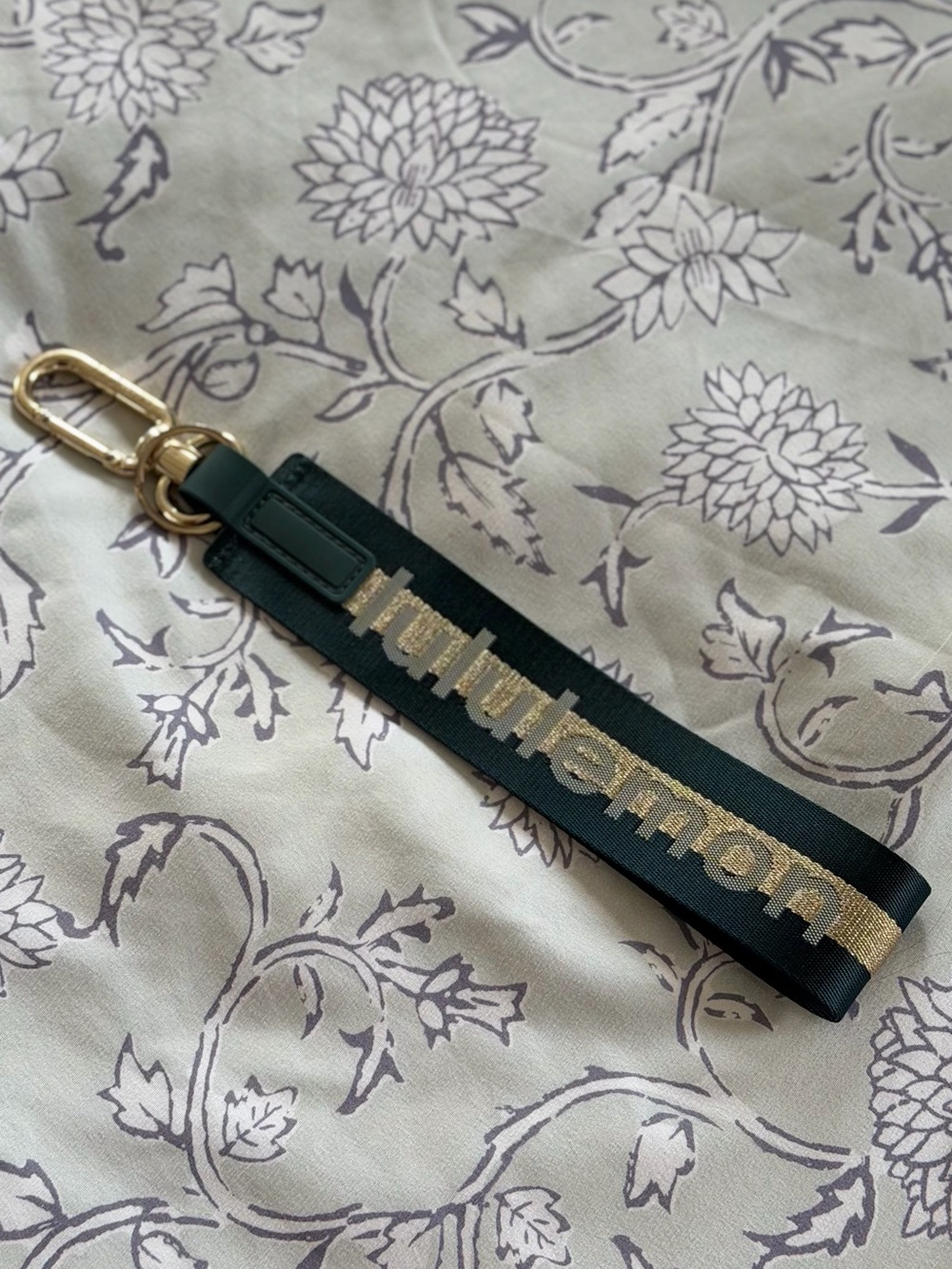 lululemon athletica Dark Green and Gold Logo Key Wristlet
